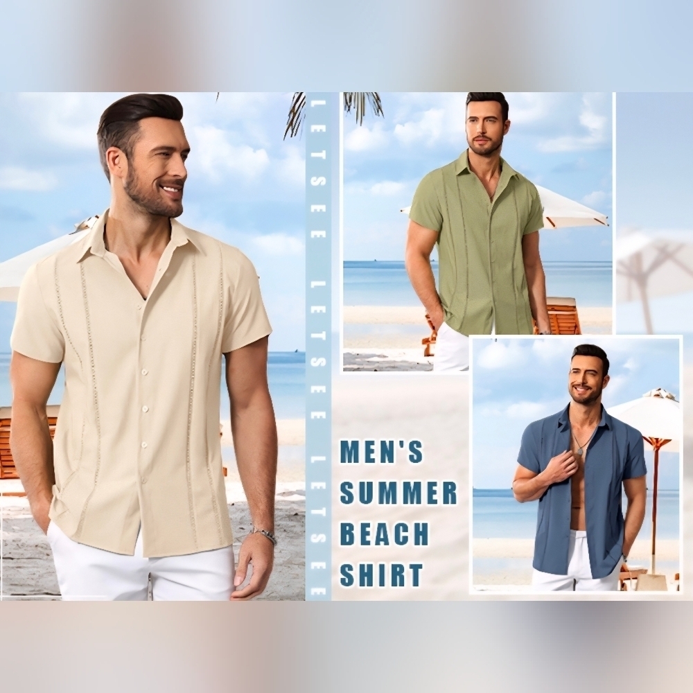 LETSEE Men's Button Down Beach Shirt #575, 576, 577 - Picture 10 of 12